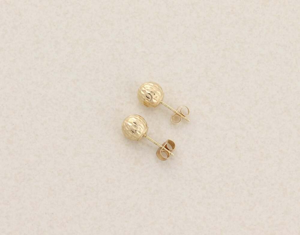 14k Yellow Gold 6.5mm Diamond Cut Textured Ball Bead Earrings Studs 1/4" - Picture 8 of 8